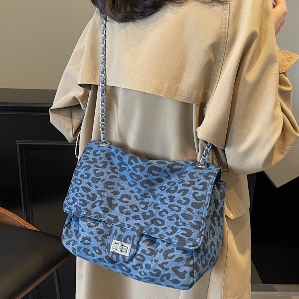 Spring niche single-shoulder leopard print bag for women 2025 new style, fashionable and versatile chain crossbody bag, popular small square bag Specification drawing