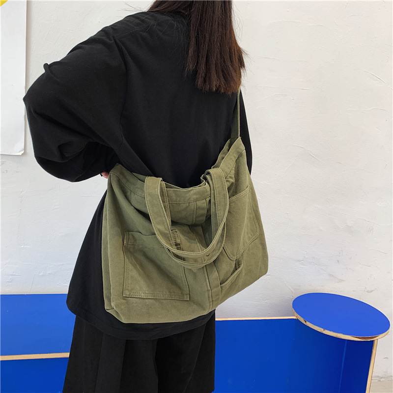 Large-capacity washable canvas bags from Japan and South Korea, simple, casual and artistic tote bags for women, single-shoulder bags, and crossbody bags for students' classes Specification drawing