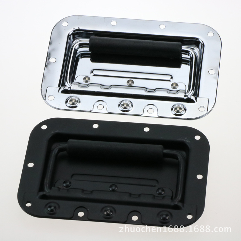 Black chrome-plated aluminum box handle, luggage handle, aviation box spring handle, Zhuochen concealed handle 161*106 Specification drawing