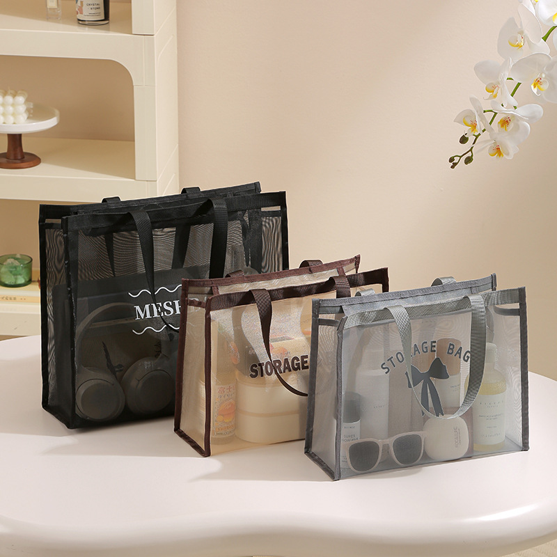 Waterproof large-capacity mesh nylon handbag, cosmetic bag, high-end ladies' portable breathable toiletries, storage and bath bag Specification drawing