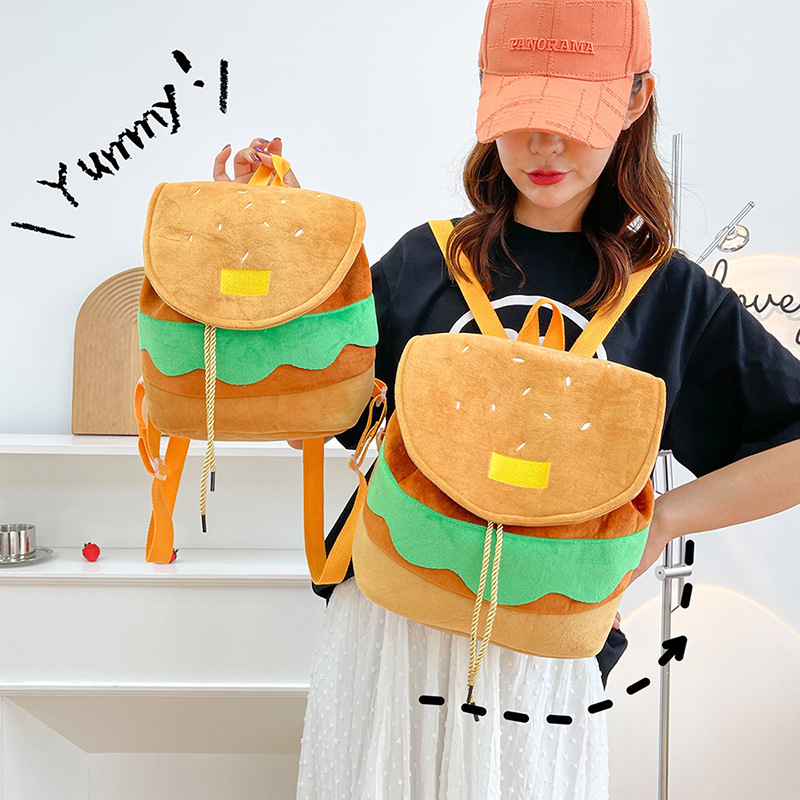 Lazy same style hamburger backpack, cute cartoon small backpack, large capacity campus backpack for girls full figure