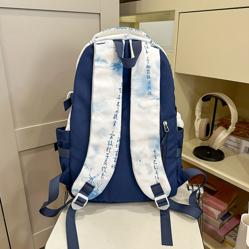 New Chinese-style schoolbag, retro Chinese style, large capacity backpack for high school students, versatile backpack for junior high school students, computer travel backpack Specification drawing