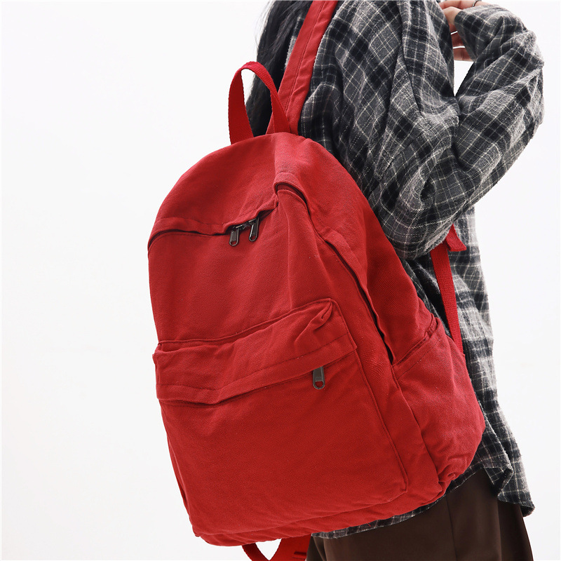 Retro feng shui washed canvas schoolbag for girls, junior high school, senior high school and college students, simple solid-color backpack, versatile travel backpack for men details Picture