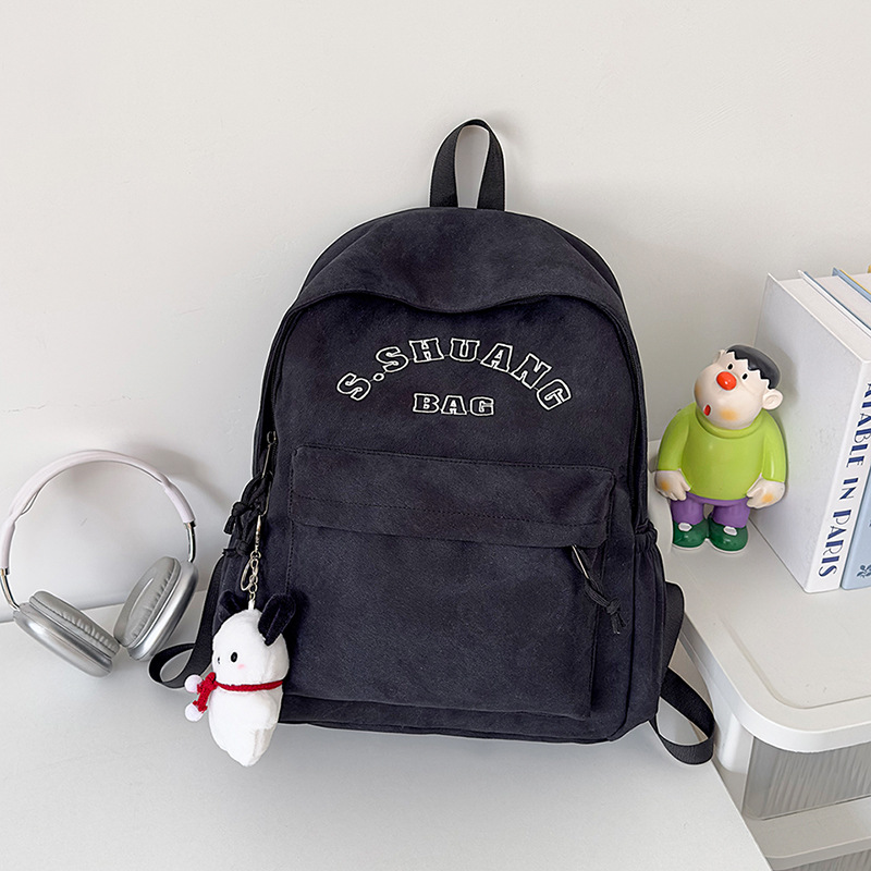 Korean InS-style solid color letter backpack 2025, Japanese Harajuku simple and versatile college student schoolbag for women Specification drawing