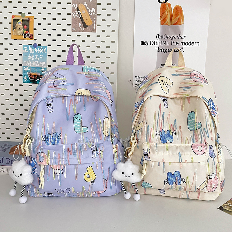 This is a high-appearance-level, large-capacity, ins style backpack for junior high school, senior high school and college students. It's a simple and cute campus backpack full figure