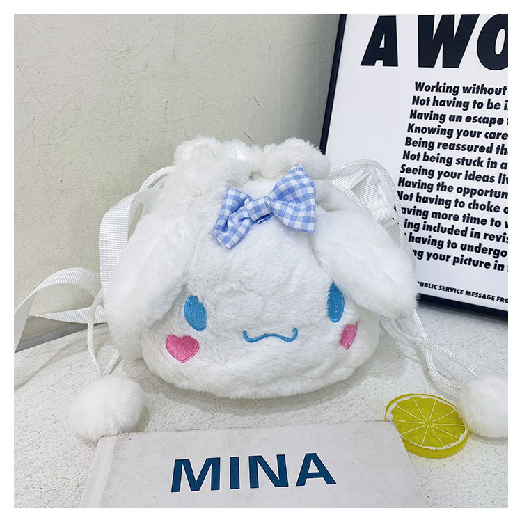 New Sanrio drawstring bucket crossbody drawstring doll bag, claw machine doll, cartoon plush doll bag, figurine Specification drawing