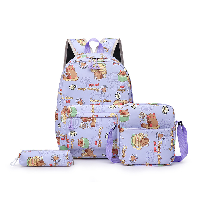 The new cross-border Kapibala schoolbag is a cute and versatile three-piece set for girls and primary and secondary school students Item Picture