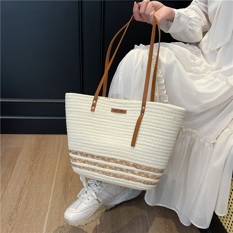 Women's large-capacity straw woven bag 2025 new summer versatile single-shoulder tote bag, beach vacation woven bag Specification drawing