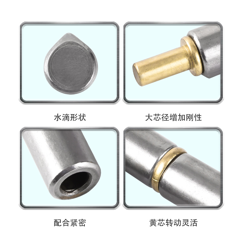 Russian water-drop welded special-shaped hinges with yellow cores, bearings and oil nozzles, non-cylindrical door shafts Specification drawing