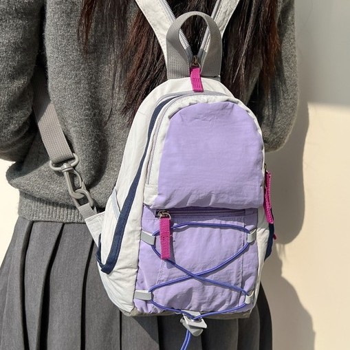 Backpacks for outdoor travel, drawstring, color-blocking retro hiking bags, lightweight and simple, water-resistant backpacks for hiking and cycling Specification drawing