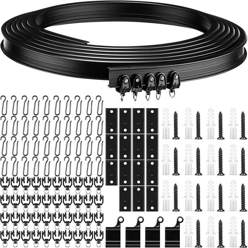 Cross-border wholesale 5-meter black curved rail hook set, flexible rail track accessories, curtain accessories details Picture