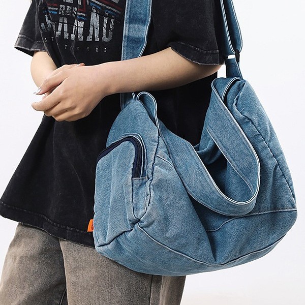 Single-shoulder bag for men and women, 2025 new Japanese style simple denim crossbody bag, ins trendy brand crossbody bag, student messenger bag Specification drawing