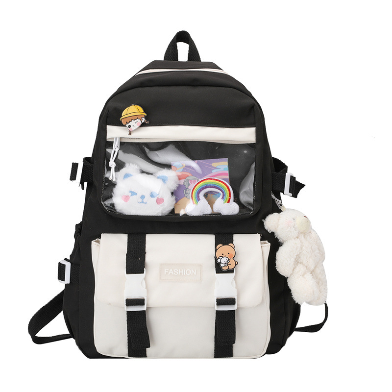 Schoolbag for girls, Korean high school forest-themed large-capacity backpack, lightweight student bag, junior high school student's color-blocking backpack Item Picture