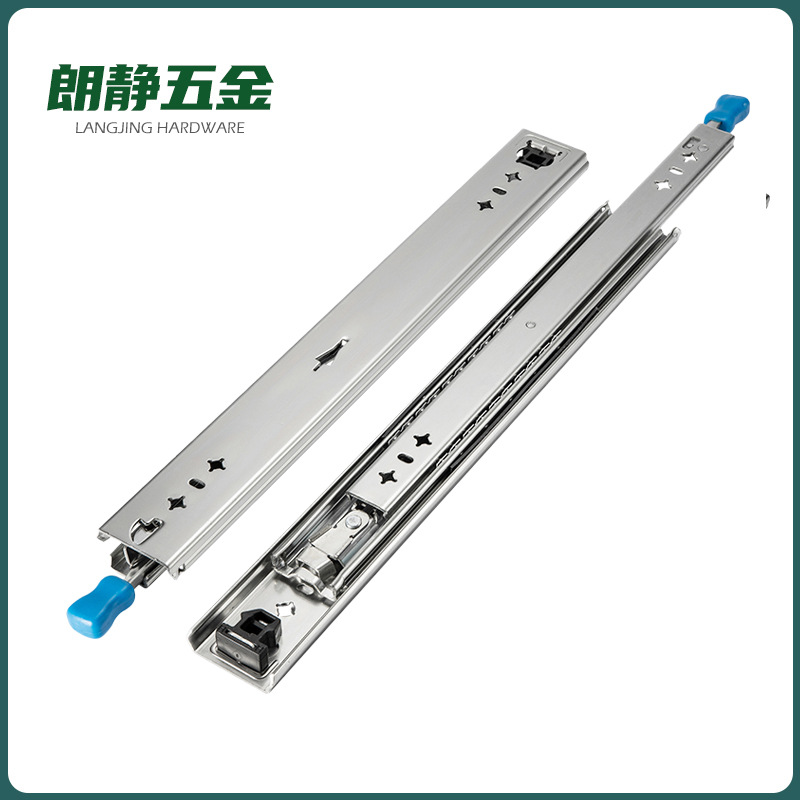 53-width single-sided lockable three-section industrial load-bearing drawer slide rail, ATM financial equipment heavy-duty guide rail, self-locking track Specification drawing