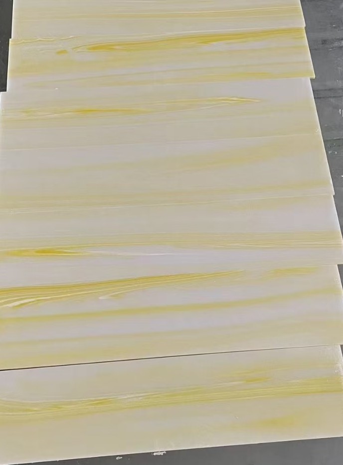 Shanghai translucent stone, acrylic marble plate, jade-like luminous board, background board sample, villa bar Application Scenario