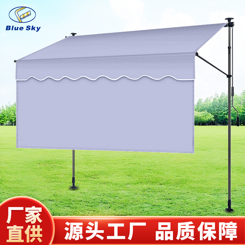 The outdoor store's aluminum alloy hand-cranked folding and retractable sunshade is laid on top of the storefront, and the household balcony does not require drilling to cover the rain full figure