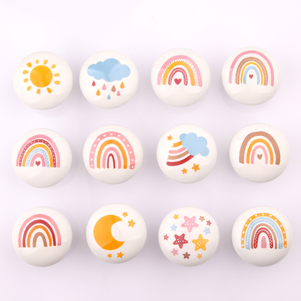 Creative cartoon ceramic cute rainbow weather drawer handles, cabinet doors, wardrobe handles, eco-friendly kindergarten handles full figure