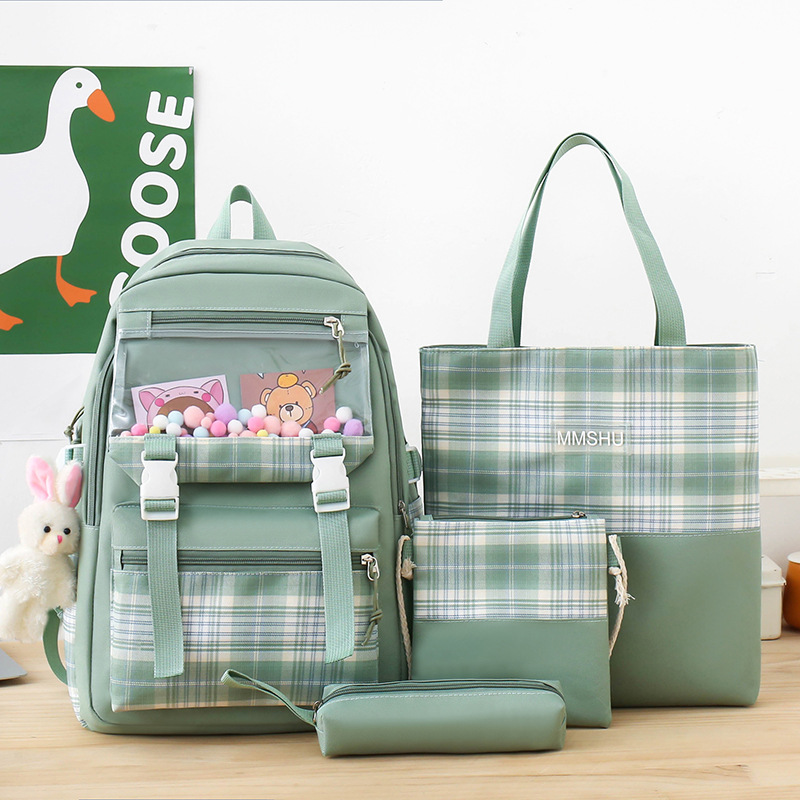 New checkered schoolbag for girls, a fresh and clean campus bag for primary school students, a large-capacity backpack for junior high school students, and a casual backpack full figure