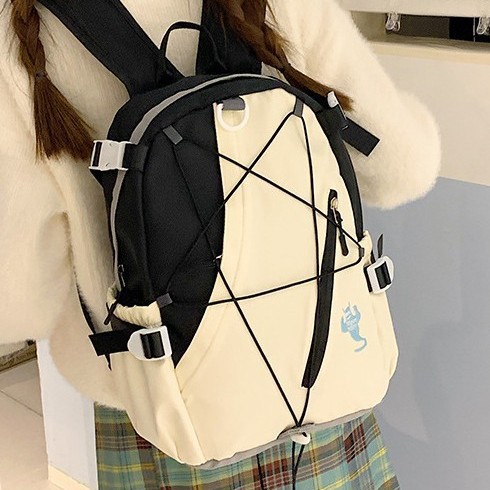 2024 New large-capacity spliced American-style schoolbag for junior high school students, high appearance level, casual and simple double-shoulder backpack for girls Specification drawing