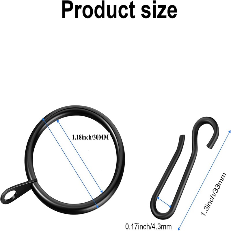 30 black gasket steel rings, 30 black S13 hooks, cross-border wholesale and in-stock supply of curtain accessories Item Picture