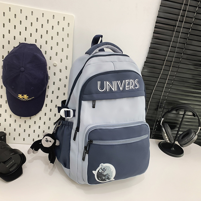 High-appearation-level retro workwear backpacks for girls, large-capacity high school and junior high school students, color-blocking schoolbags, trendy computer backpacks Specification drawing