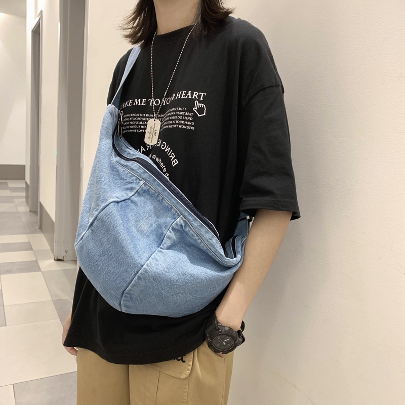 Denim canvas bags, men's and women's crossbody bags, casual single-shoulder bags, fabric dumpling bags, retro and artistic women's bags, trendy full figure