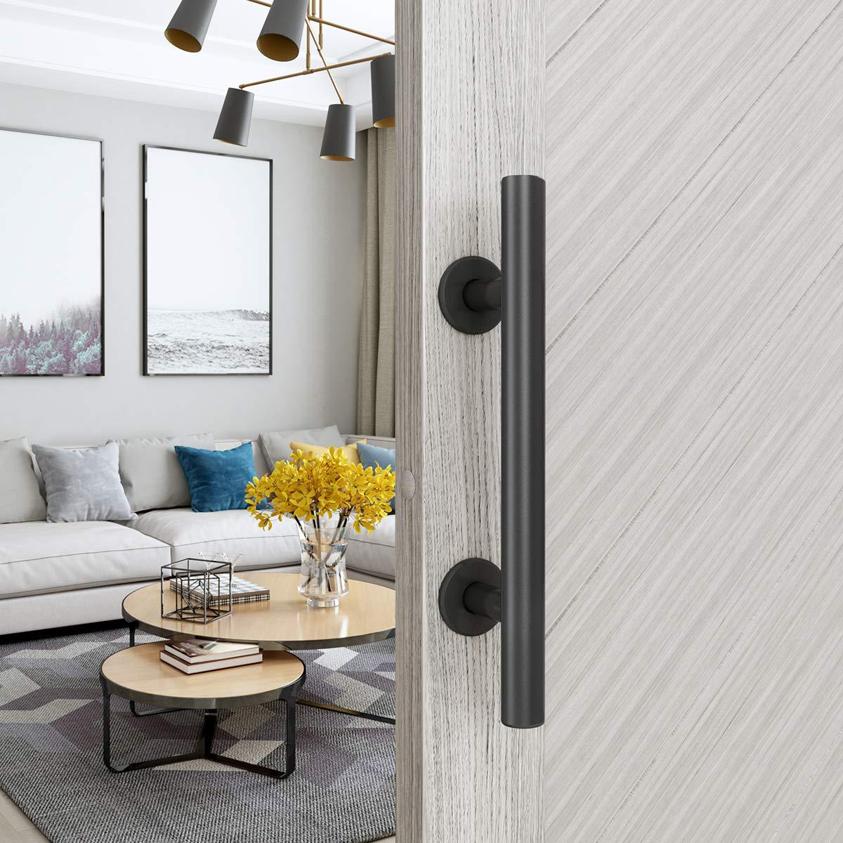In-stock American barn sliding door handle, black round double-sided interior wooden door, universal sliding glass door light handle details Picture
