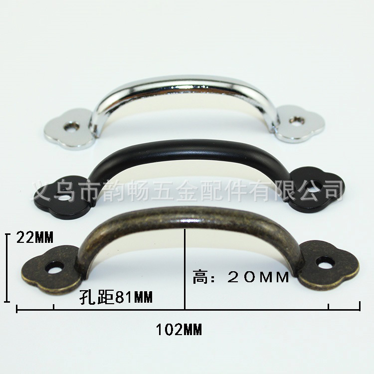 102*22 plum blossom edge alloy handle, 3-color drawer, retro handle, black and white strip-shaped cabinet door, wardrobe pull ring Application Scenario