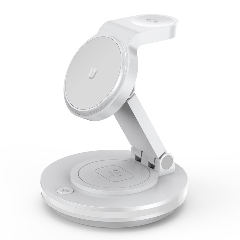 Three-in-one wireless charger, 15W fast charging, magnetic wireless charging, rotatable phone stand with night light Item Picture