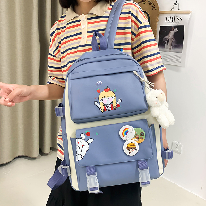 New canvas backpack set, Korean-style casual primary school backpack, large-capacity junior high school student backpack wholesale Specification drawing