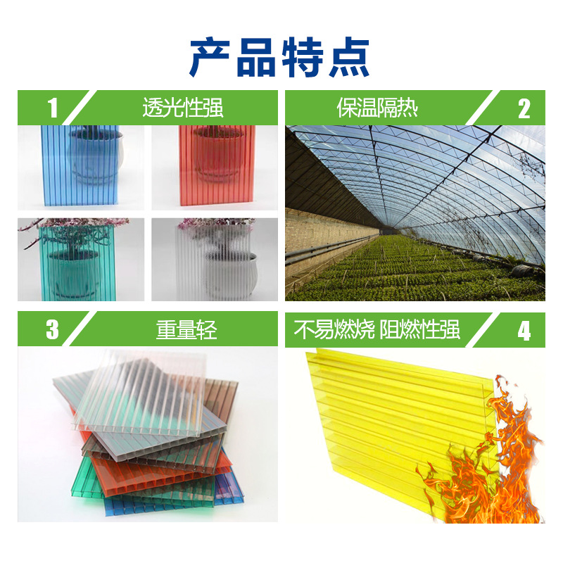 10mm polycarbonate sheet pc endurance sheet, greenhouse insulation polycarbonate sheet, transparent double-layer lake blue-green polycarbonate sheet details Picture