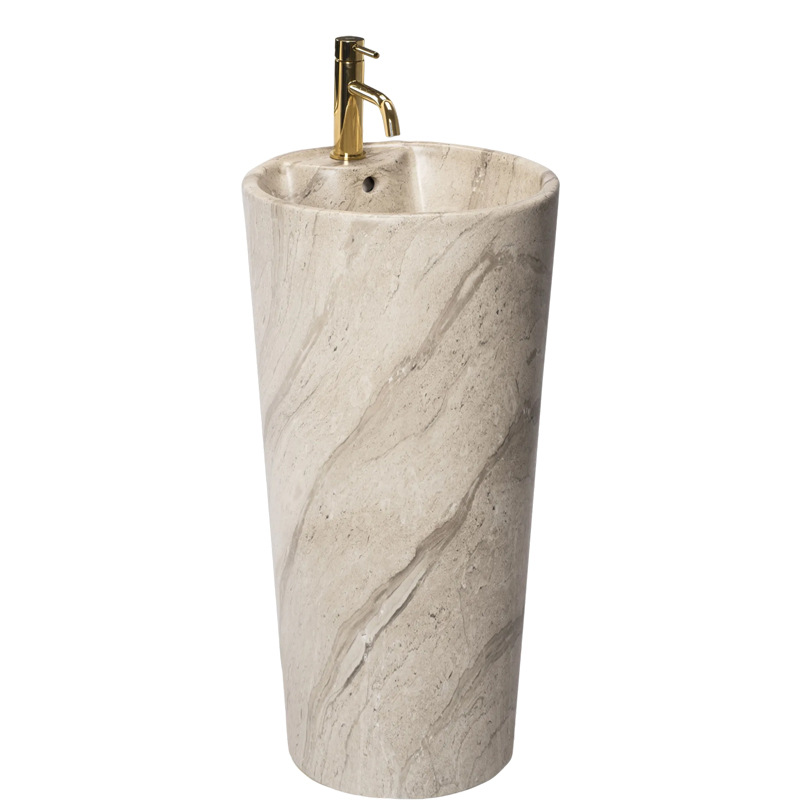 Nordic ceramic column basin, rock plate column type integrated washbasin, hotel light luxury bathroom, stone pattern washbasin Item Picture