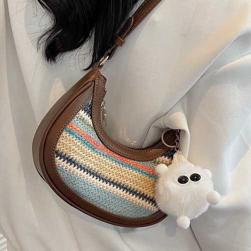 Seaside vacation underarm straw woven bag for women, new summer style, dazzling casual beach bag, simple single-shoulder crossbody bag details Picture