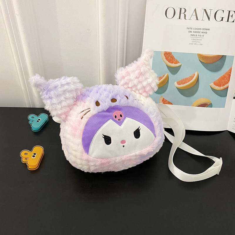 Sanrio Women's 2023 New tie-dyed Kuromi Melody Plush Bag, cute cartoon crossbody bag details Picture
