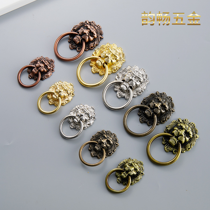 European-style alloy single-hole lion head handle drawer, antique cabinet door handle, wardrobe, kitchen cabinet, home decoration retro handle details Picture