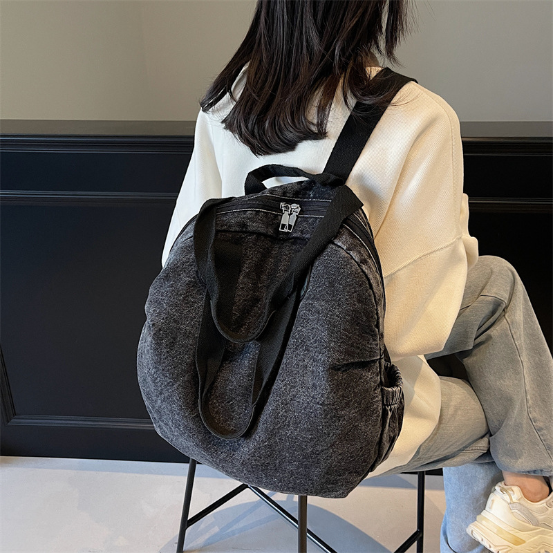 Large-capacity denim tote bag, lightweight storage, hand luggage bag, versatile backpack, women's casual travel bag full figure