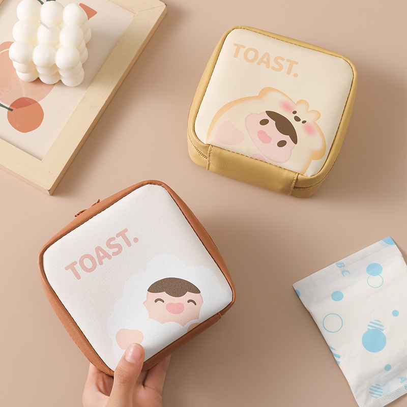 PU large-capacity portable mini menstrual storage bag, water-repellent sanitary pad storage bag, loose change cartoon storage bag full figure