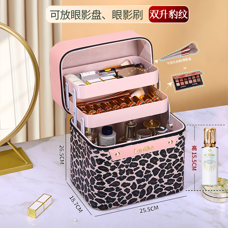 Wholesale women's large-capacity portable 2023 new super popular ins style high appearance level leopard print hand-held makeup case details Picture