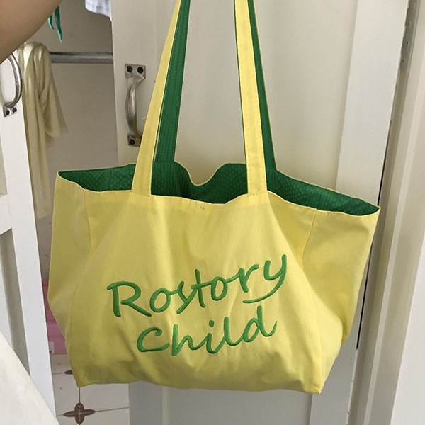 Embroidered lettered double-sided tote bag for women, 2025 new versatile colorful fabric bag, large capacity single-shoulder bag for commuting Specification drawing