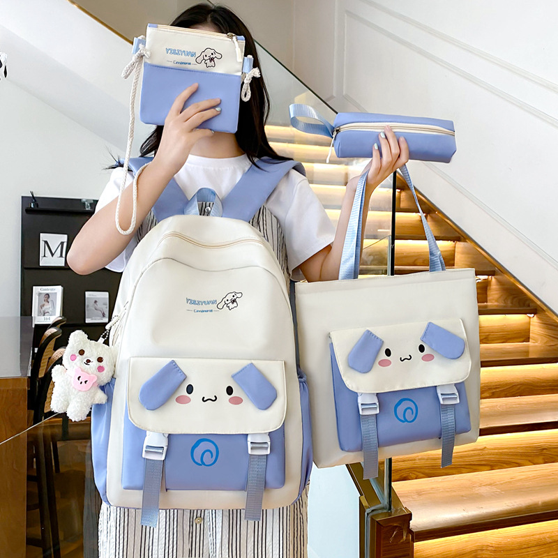 New cartoon and cute four-piece schoolbag set for primary school students, large-capacity backpack for middle school students, lightweight and casual backpack for girls full figure