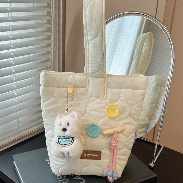 ins cute girl handbag, vegetable basket bag, women's autumn and winter quilted heart tote cloud bag, fashionable bucket bag full figure