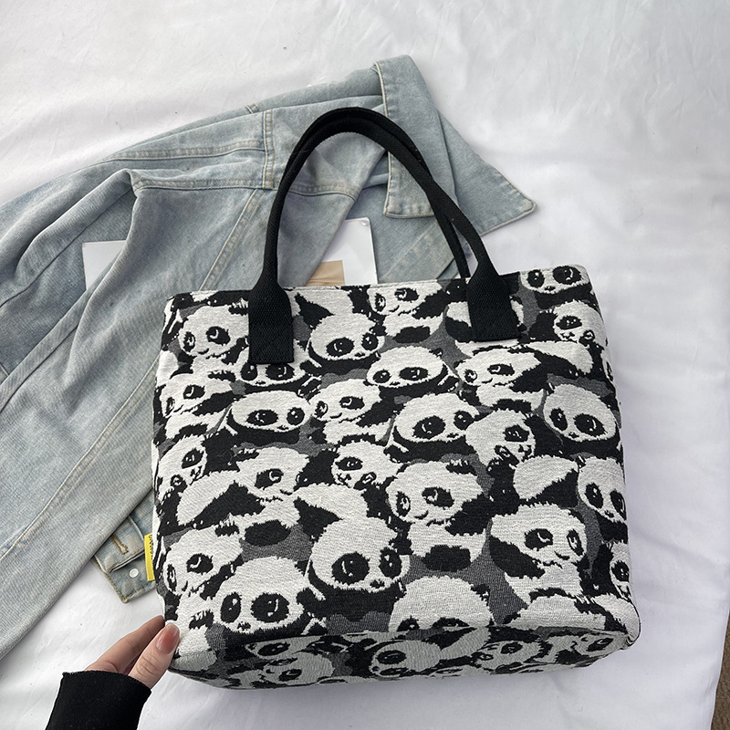 Cartoon large-capacity canvas bag for women, 2024 new style fashionable single-shoulder commuter bag, versatile student tote bag for class Specification drawing