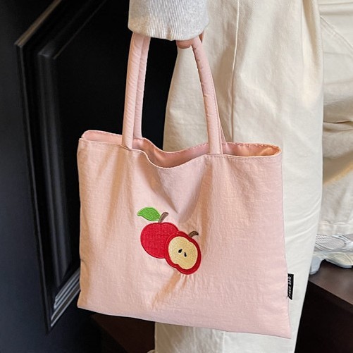 Korean style fashion design nylon tote bag 2025 New simple Apple single-shoulder bag casual girl shopping bag details Picture