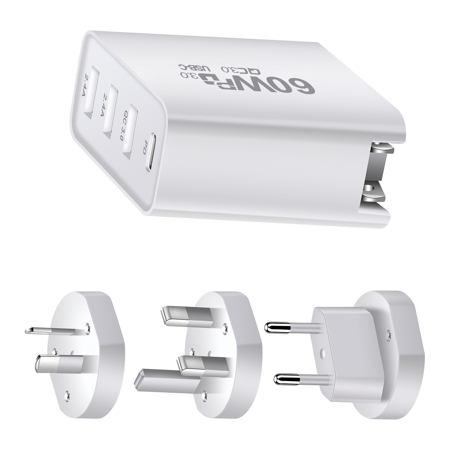 60W multi-port charger PD, 60W mobile phone charger QC3.0 charger, PD+QC3.0 dual fast charging adapter details Picture