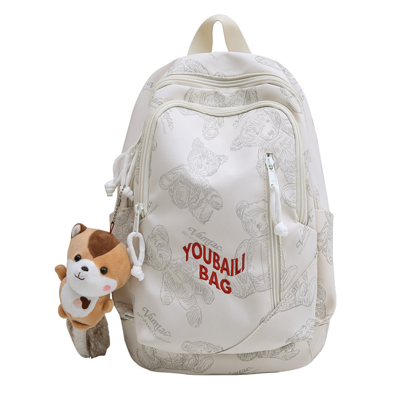 Cross-border bear print schoolbag for junior high school girls and senior high school students, high appearance level, niche design sense, lightweight backpack for female students Item Picture