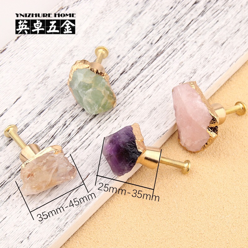 Light luxury purple crystal fluorite pure brass handles, drawers, wardrobe doors, furniture drawers, shoe cabinets, creative small handles, single holes details Picture
