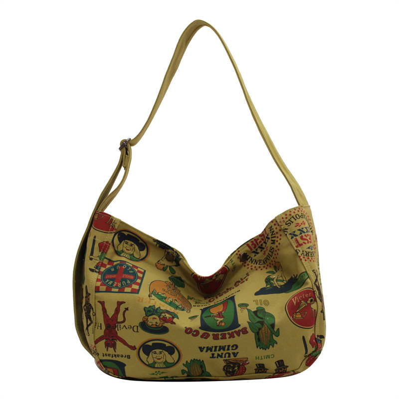 Artistic style casual crossbody bag, retro and personalized printed canvas bag for women, large-capacity tote bag for college students, women's bag Item Picture