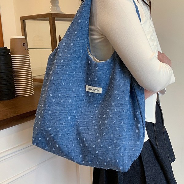 Korean style fashionable casual large-capacity tote bag for women 2025 summer new commuting canvas bag, simple single-shoulder women's bag details Picture