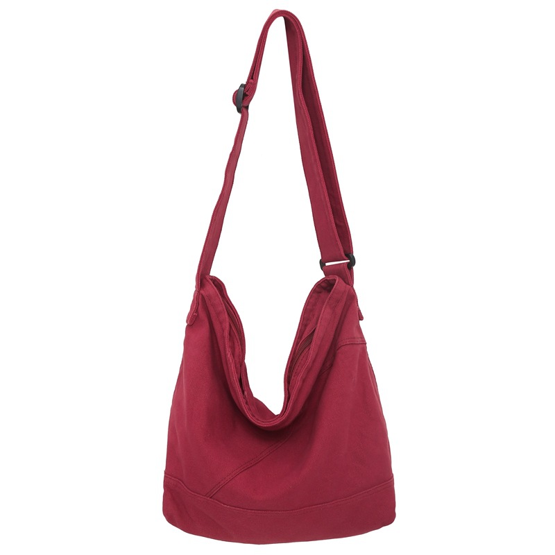 Canvas bag, Japanese and Korean style, artistic college student single-shoulder bag, simple solid color class bag, large capacity crossbody bag Item Picture