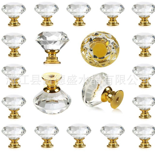 Source factory supplies crystal handles, drawers, cabinets, door handles, transparent diamond, gold base, single-hole knob handles, 30MM full figure